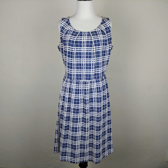 Le Lis Dress Window Plaid Blue White Fit and Flare Retro Style Spring Summer - Picture 1 of 7